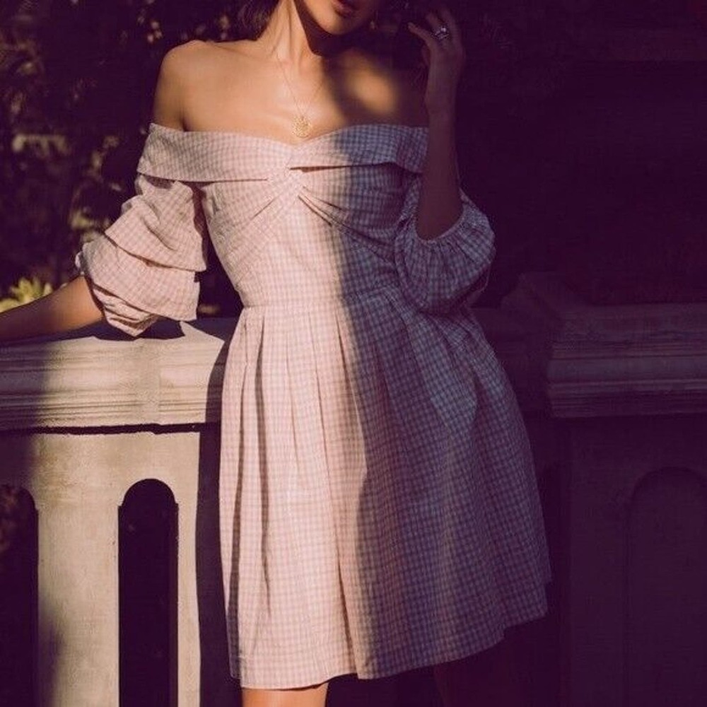 Chriselle JOA L Gingham Tiered Ruffle Sleeve Fit Flare Dress Cottagecore